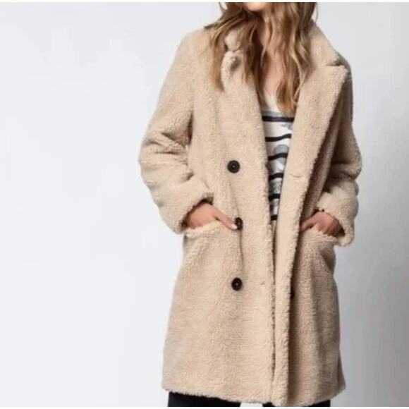 ZADIG & VOLTAIRE Teddy Mint Coat XS Cream White Button Sherpa Shearling - Picture 1 of 10